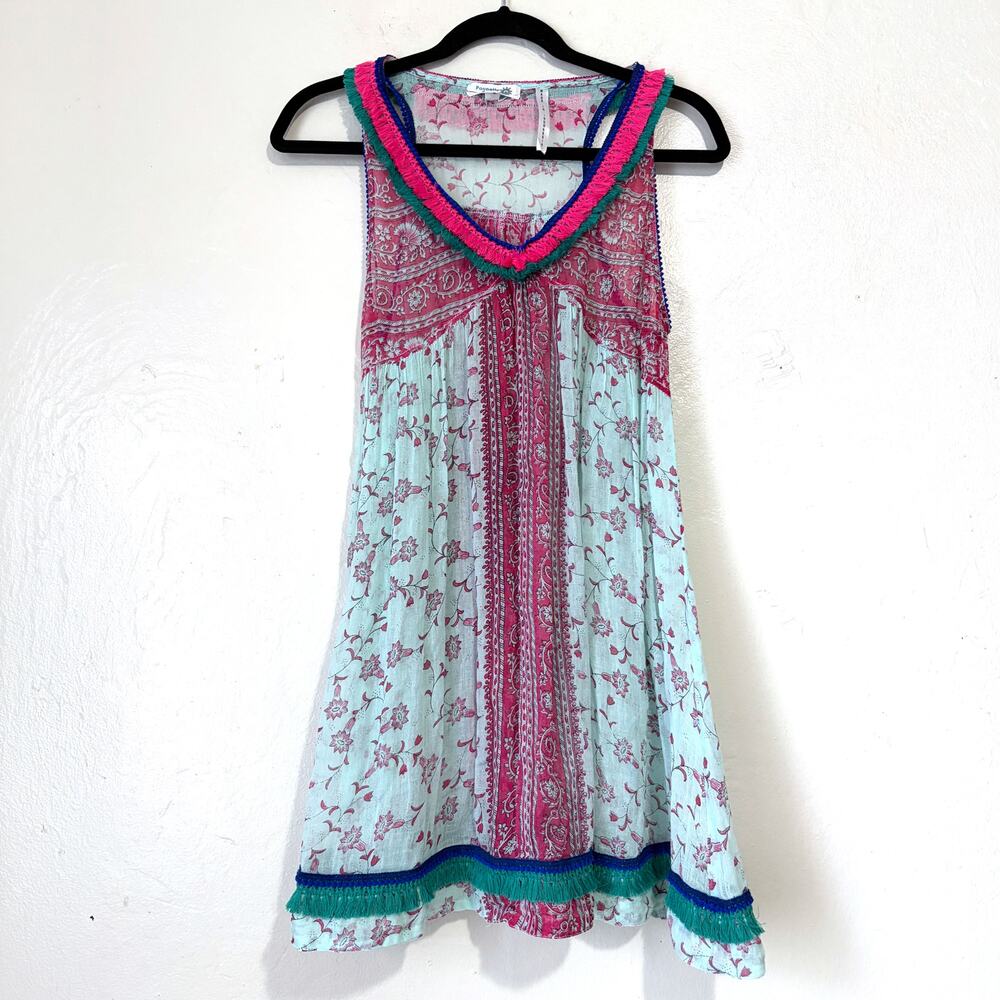 Poupette St Barth Floral Tassel Trim Cotton Mini Dress Cover Up Size 1 XS/S
